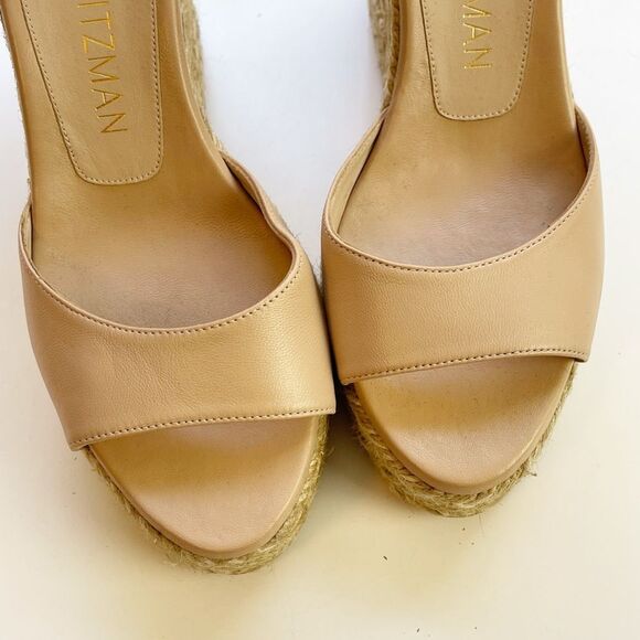 Stuart Weitzman Womens Nudistcurve Beige Peep Toe Wedge Sandals Shoes 7.5 - Picture 9 of 11